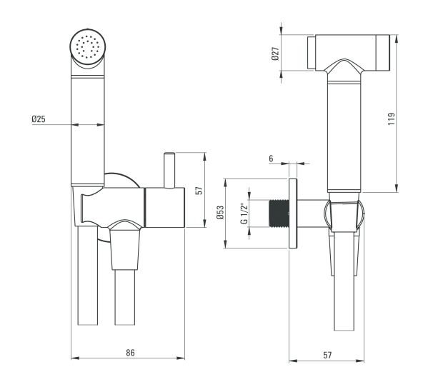 Deante Bidetta zestaw bidetta z przyłączem i uchwytem słuchawki czarny matowy ANWN51B