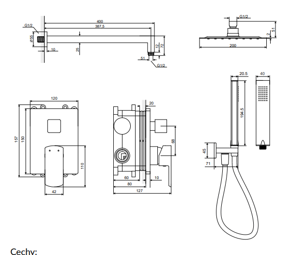 Excellent Pride zestaw podtynkowy z deszczownicą 20x20 chrom AREX.SET.4045CR
