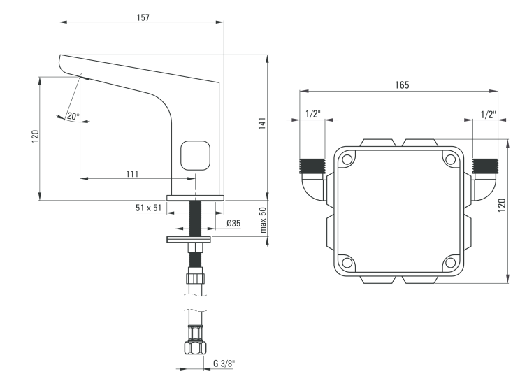 Deante Hiacynt bateria umywalkowa elektroniczna bezdotykowa z regulacją temperatury zasilana baterią 1,5 V czarny matowy BQHN29R
