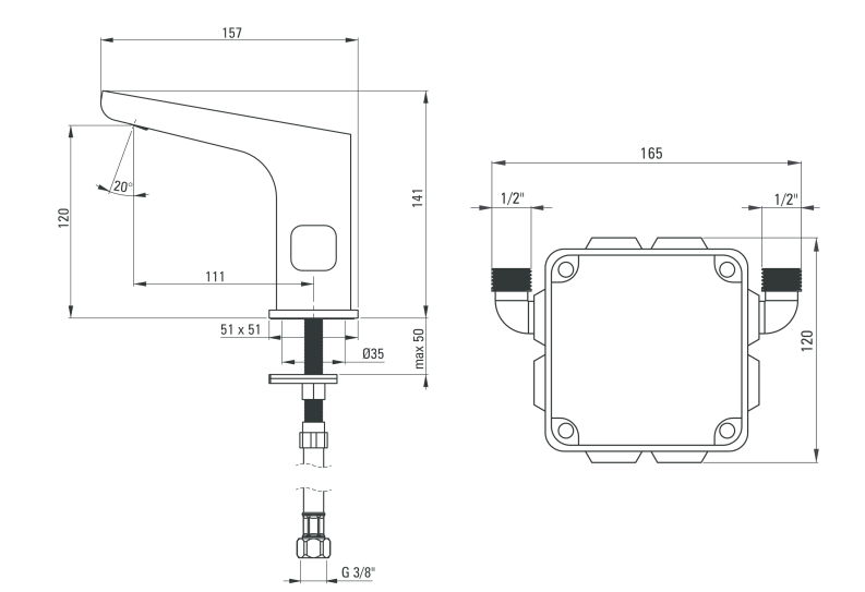 Deante Hiacynt bateria umywalkowa elektroniczna bezdotykowa z regulacją temperatury zasilana z sieci 230/6V czarny matowy BQHN29V
