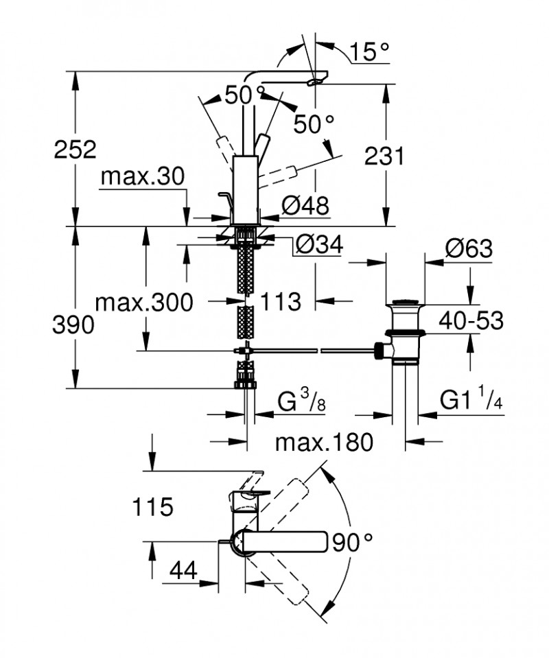 Grohe Lineare bateria umywalkowa L z korkiem automatycznym grafit szczotkowany Brushed Hard Graphite 23296AL1