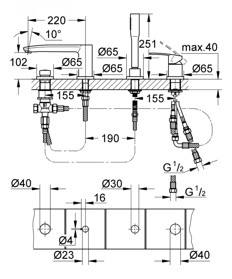 Grohe Eurostyle Cosmopolitan bateria wannowa czterootworowa chrom 23048003