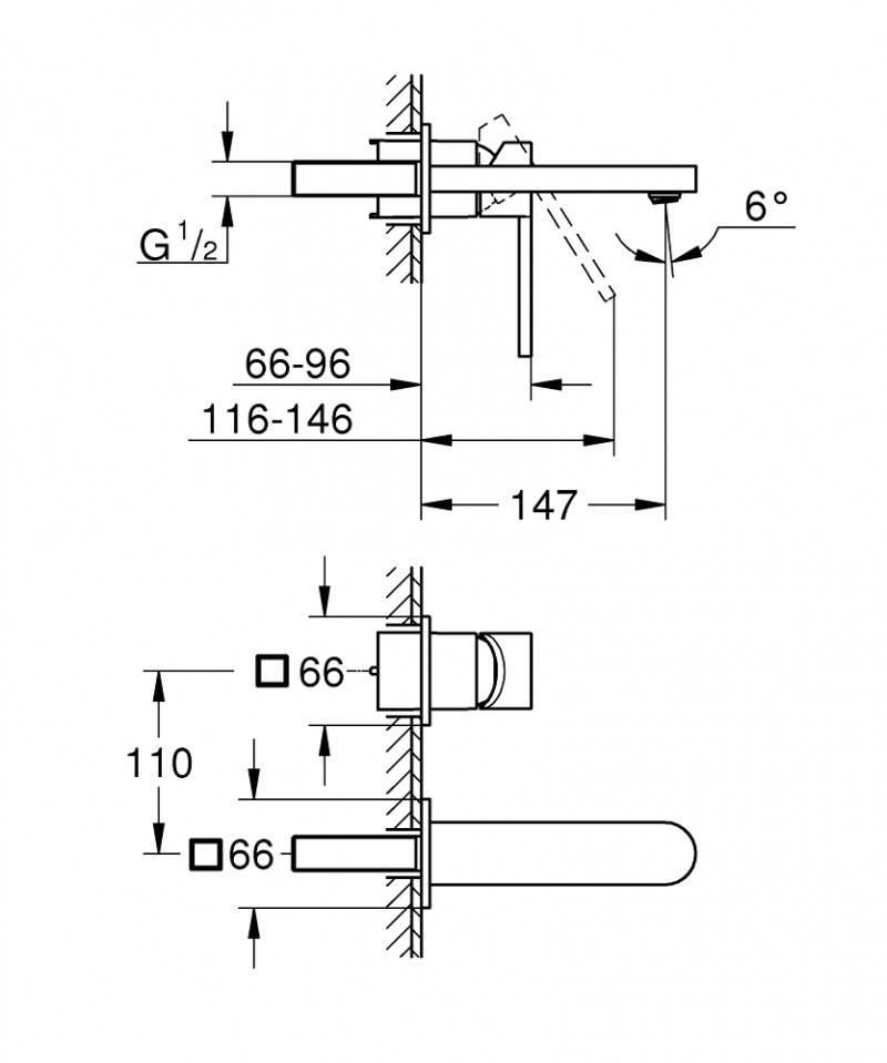 Grohe Plus bateria umywalkowa podtynkowa 2-otoworwa 147 mm stal nierdzewna 29303DC3