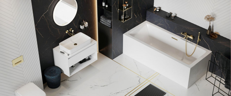 Excellent Heaven Slim wanna prostokątna 170x75 z syfonem złoty i nogami WAEX.HEV17WHS + ARIN.FLOW.GL