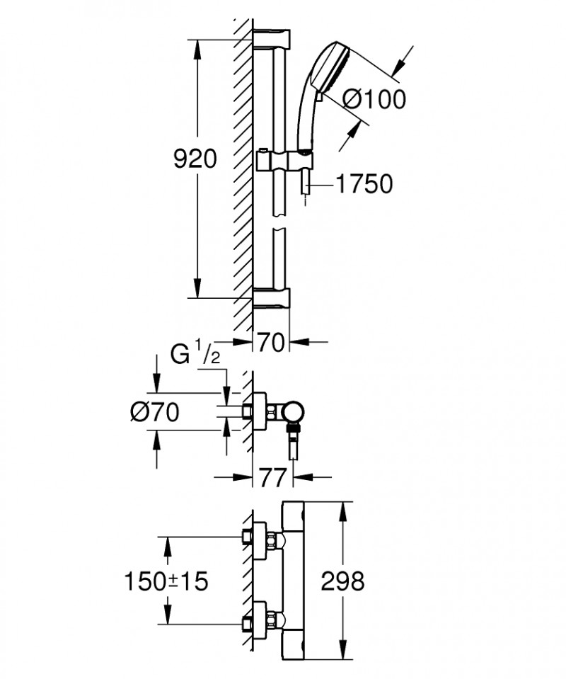 Grohe Grohtherm 800 Cosmopolitan bateria prysznicowa termostatyczna ścienna z zestawem chrom 34769000