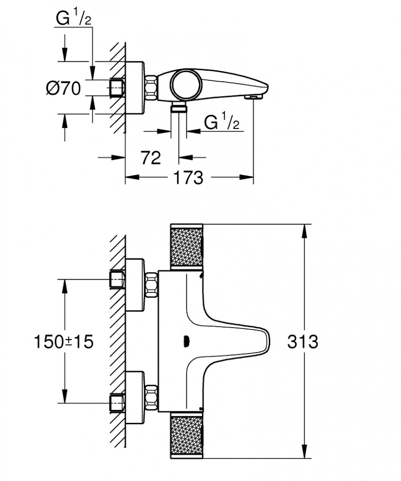 Grohe Grohtherm 1000 Performance bateria wannowa termostatyczna ścienna chrom 34830000 /34779000