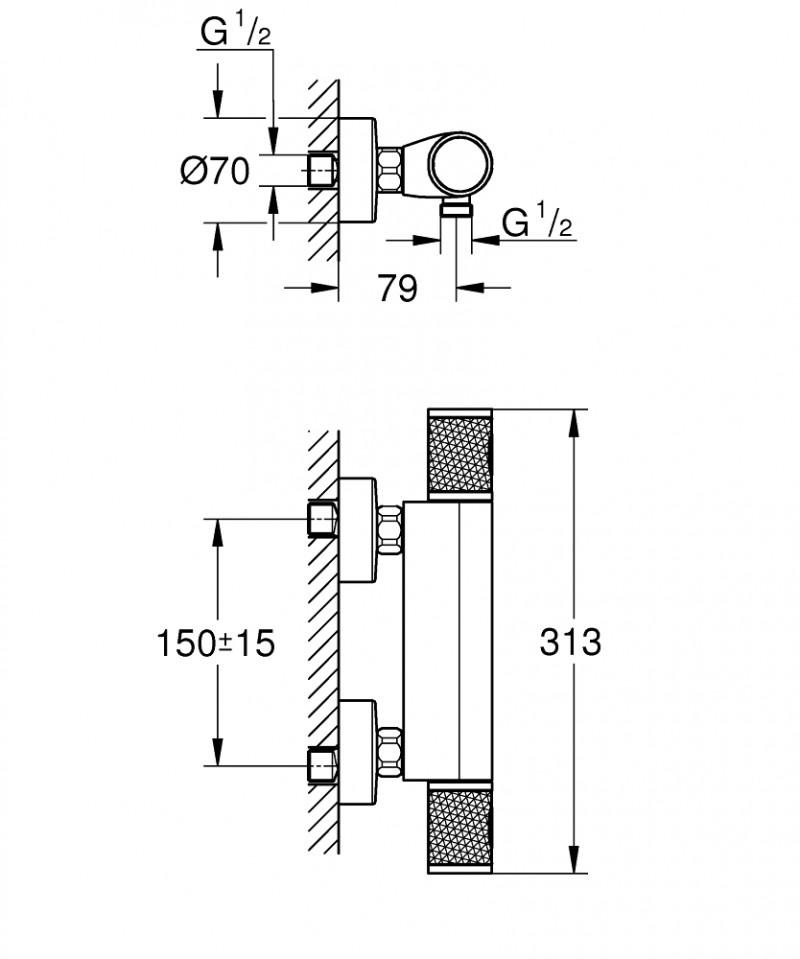 Grohe Grohtherm 1000 Performance bateria prysznicowa termostatyczna ścienna chrom 34776000 / 34827000