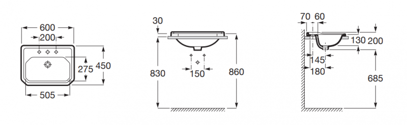 Roca Carmen umywalka wpuszczana w blat retro 60 cm czarny A3270A5563