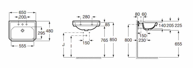 Roca Carmen umywalka wisząca retro 65 cm czarny A3270A1563
