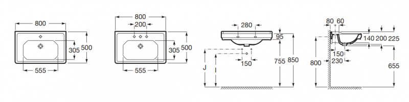 Roca Carmen umywalka wisząca retro 80 cm czarny A3270A0560
