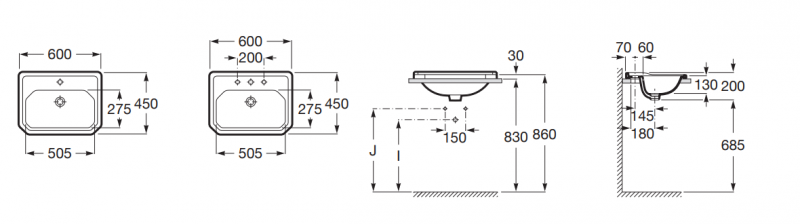 Roca Carmen umywalka wpuszczana w blat retro 60 cm czarny A3270A5560