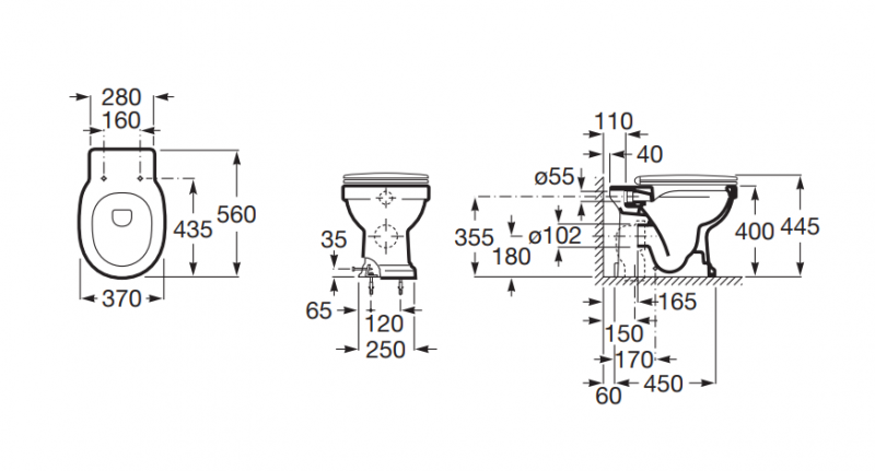 Roca Carmen Rimless muszla stojąca retro odpływ uniwersalny 56x37 cm czarny A3440A9560