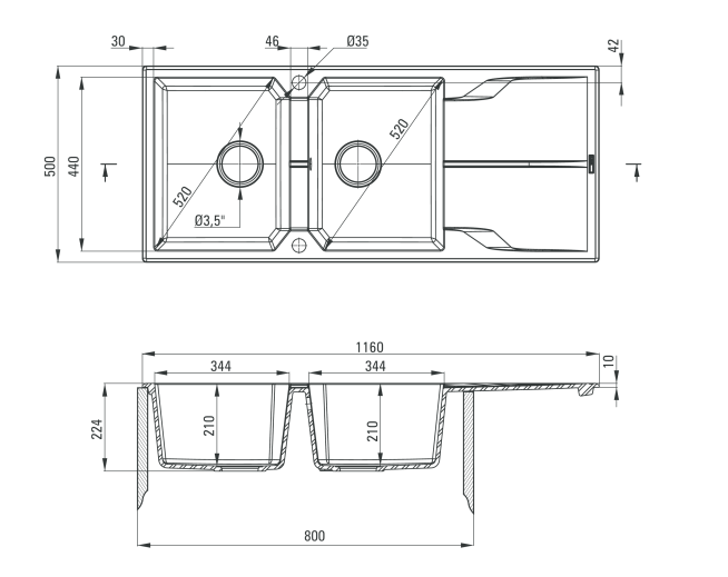 Deante Andante zlewozmywak granitowy 2 komory z ociekaczem czarny matowy ZQNN213