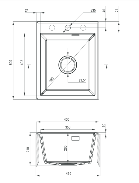 Deante Eridian zlewozmywak granitowy 1 komora bez ociekacza grafit metalik ZQEG104