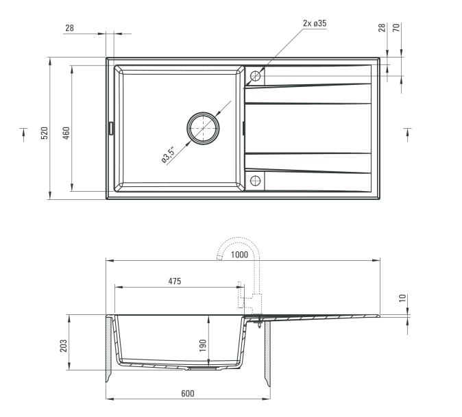 Deante Eridian zlewozmywak granitowy 1 komora z ociekaczem alabaster ZQEA713