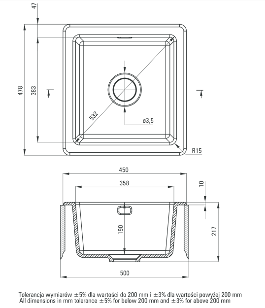 Deante Sabor zlewozmywak ceramiczny 1 komora bez ociekacza biały matowy ZCB6103