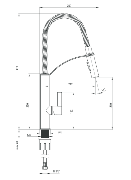 Deante Gerbera bateria zlewozmywakowa stojąca z wyciąganą wylewką chrom połysk BGB072M