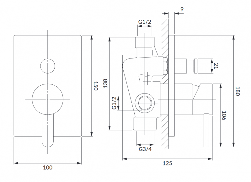 Omnires Darling bateria podtynkowa rysznicowo-wannowa czarny mat DA5035BL