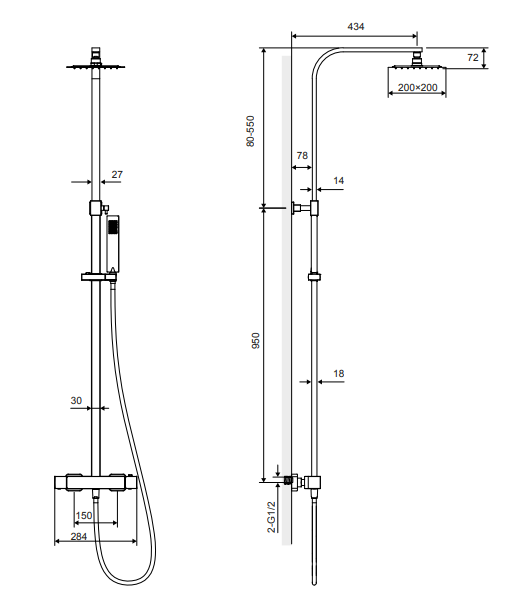 Actima Rain Square termostatyczny zestaw prysznicowy podtynkowy z deszczownicą 20x20 chrom ARAC.SY.108CR