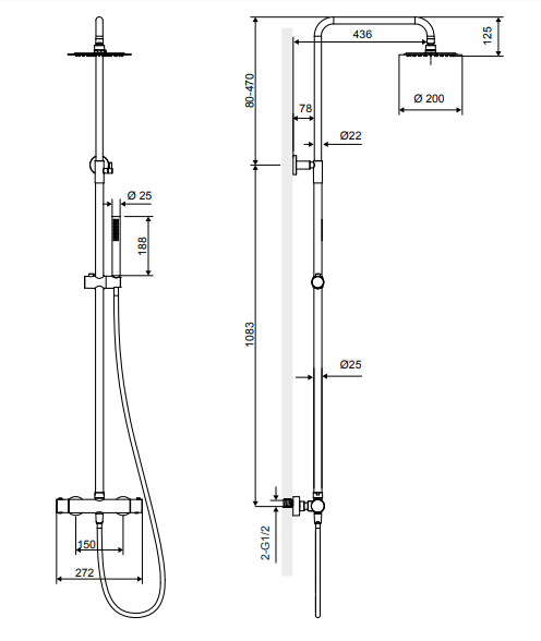 Actima Rain Round termostatyczny zestaw prysznicowy podtynkowy z deszczownicą 20x20 chrom ARAC.SY.107CR