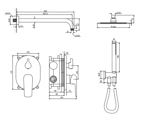 Actima Clever zestaw prysznicowy podtynkowy z deszczownicą 20x20 chrom ARAC.SET.4145CR
