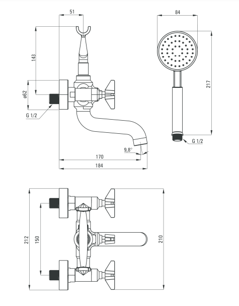 Deante Temisto bateria wannowa ścienna chrom połysk BQT011D