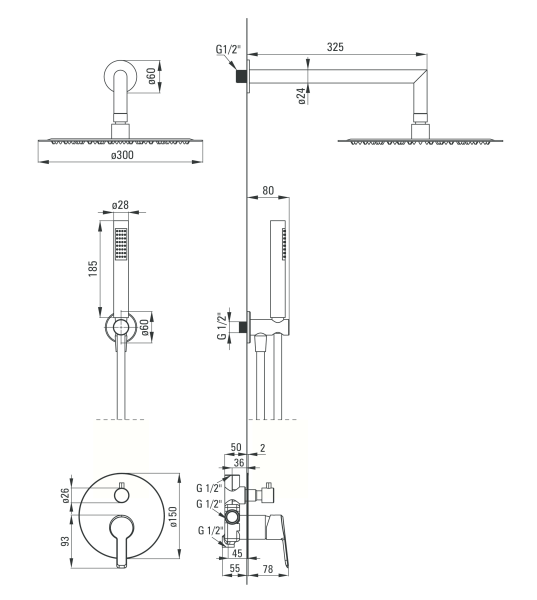 Deante Arnika zestaw prysznicowy podtynkowy z deszczownicą 30x30 chrom połysk NAC09QP