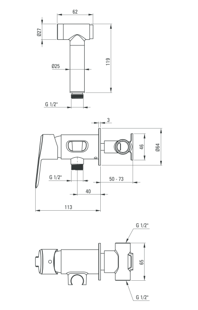 Deante Arnika bateria bidetowa podtynkowa ze słuchawką typu bidetta chrom połysk BQA034M