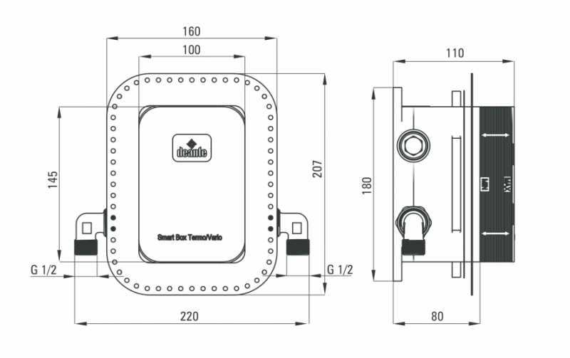 Deante Box kompletny zestaw podtynkowy z termostatem i deszczownicą 30x30 chrom BXYZ0EBT