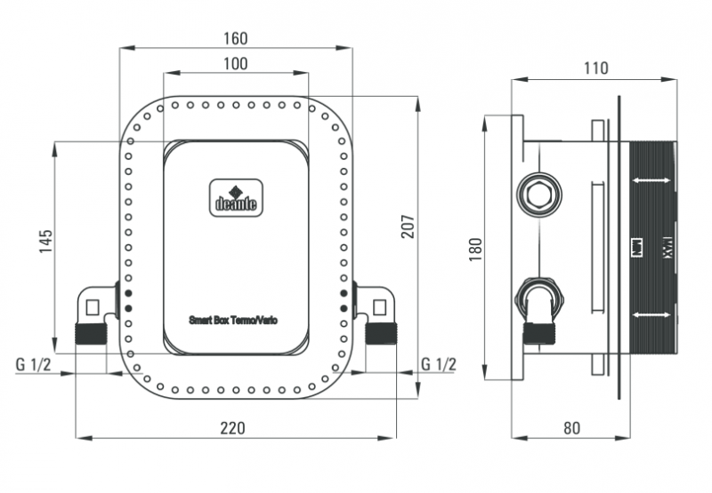 Deante Box Nero kompletny zestaw podtynkowy z termostatem i deszczownicą 30x30 czarny BXYZNEBT