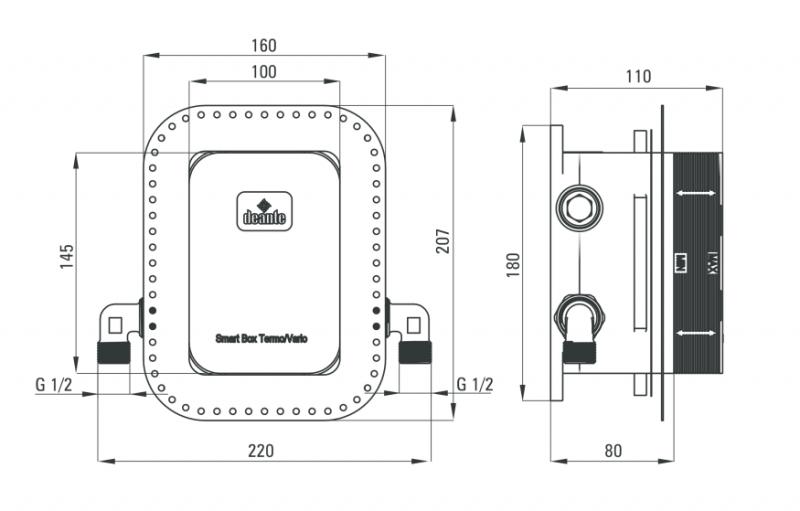 Deante Box zestaw podtynkowy z termostatem i deszczownicą 30x30 kompletny chrom BXYZ0EAT