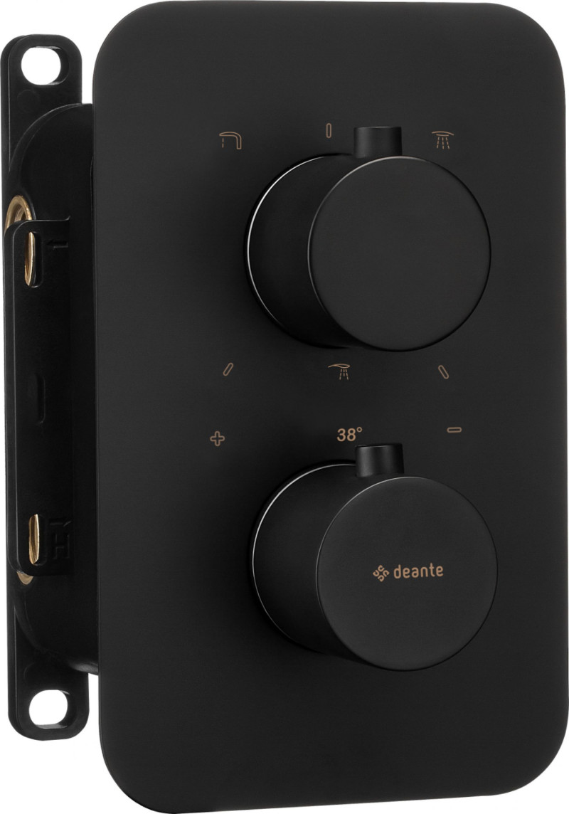 Deante Box Nero kompletny zestaw podtynkowy z termostatem i deszczownicą 30x30 czarny BXYZNEBT