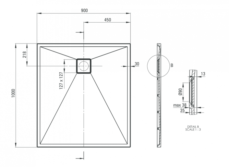 Deante Correo brodzik prostokątny płaski 100x90 granit antracyt/titanium KQRT45B