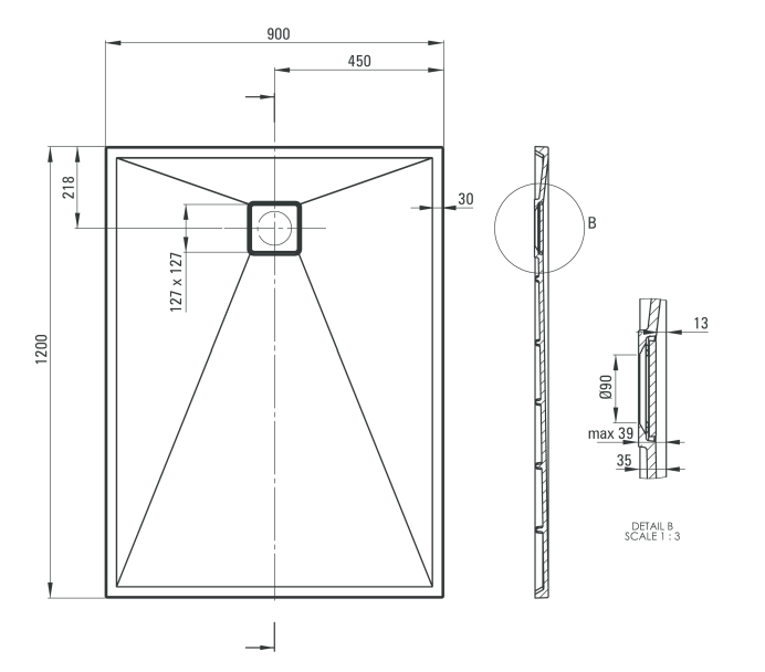 Deante Correo brodzik prostokątny płaski 120x90 granit antracyt/titanium KQRT43B