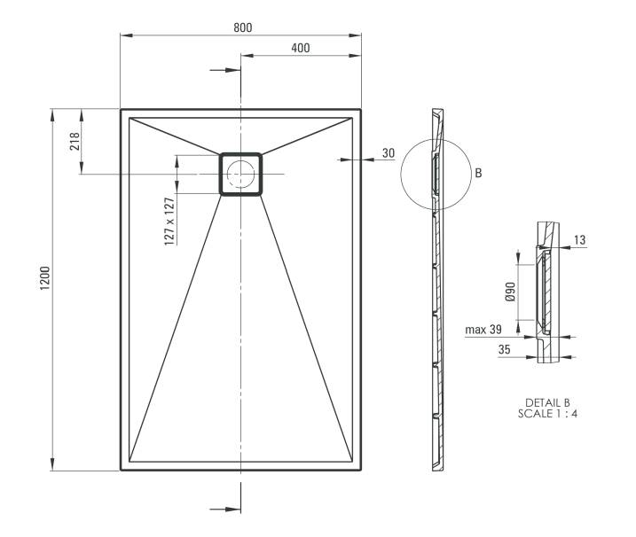 Deante Correo brodzik prostokątny płaski 120x80 granit czarny matowy KQRN44B