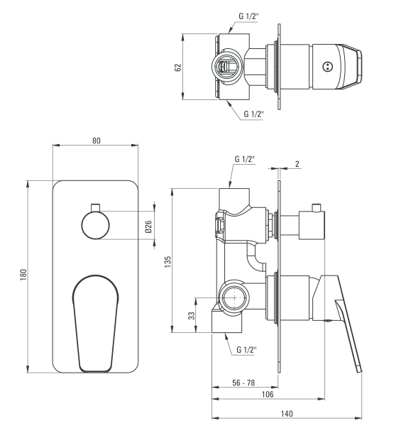 Deante Jasmin zestaw prysznicowy podtynkowy z deszczownicą 30x30 chrom połysk NAC09JP