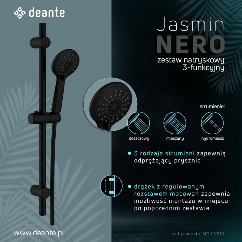 Deante Jasmin Nero zestaw prysznicowy 3-funkcyjny z drążkiem czarny NGJN51K