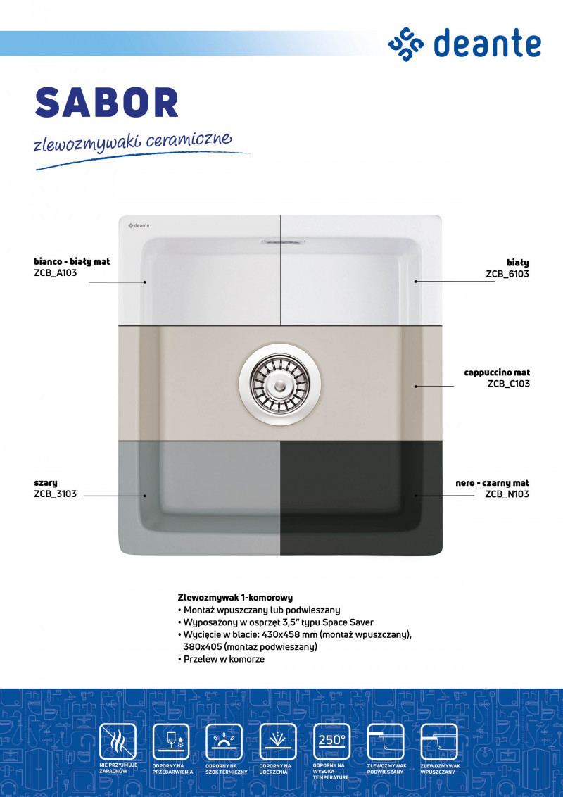 Deante Sabor zlewozmywak ceramiczny 1 komora bez ociekacza cappuccino matowy ZCBC103