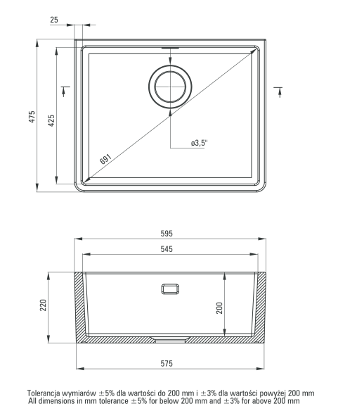 Deante Sabor zlewozmywak ceramiczny 1 komora bez ociekacza biały połysk ZCB610K
