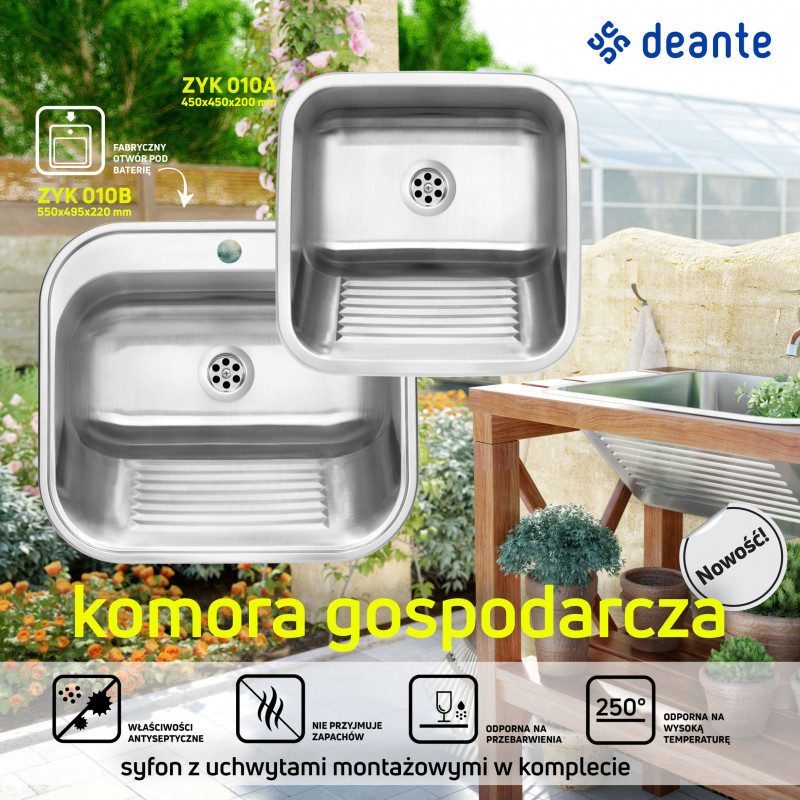 Deante zlewozmywak gospodarczy 1 komora z otworem stal satyna ZYK010B