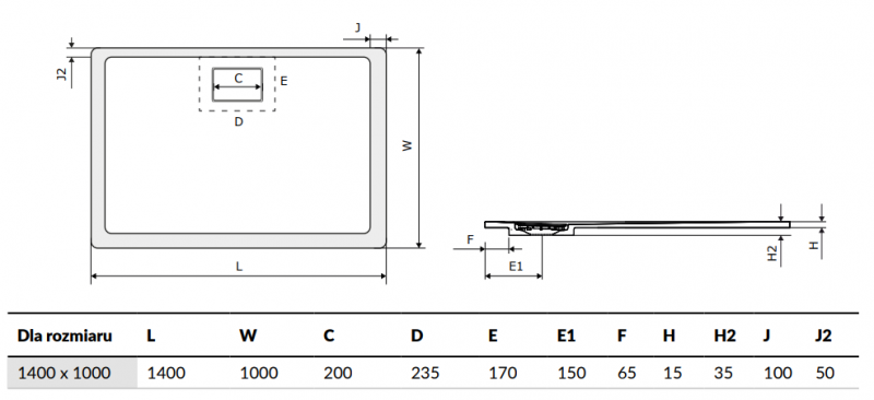 Excellent Lavano brodzik prostokątny niski 140x100 kompozyt beton BREX.1103.140.100.CON