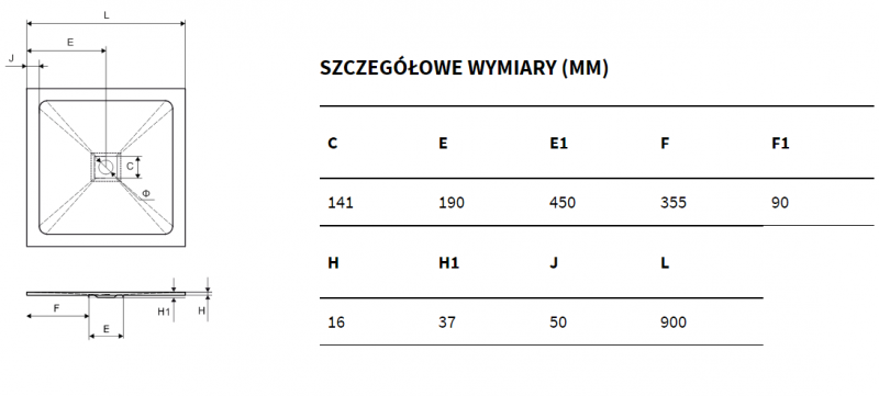 Excellent Arda brodzik kwadratowy niski 90x90 kompozyt biały BREX.1502.090.090.WHN