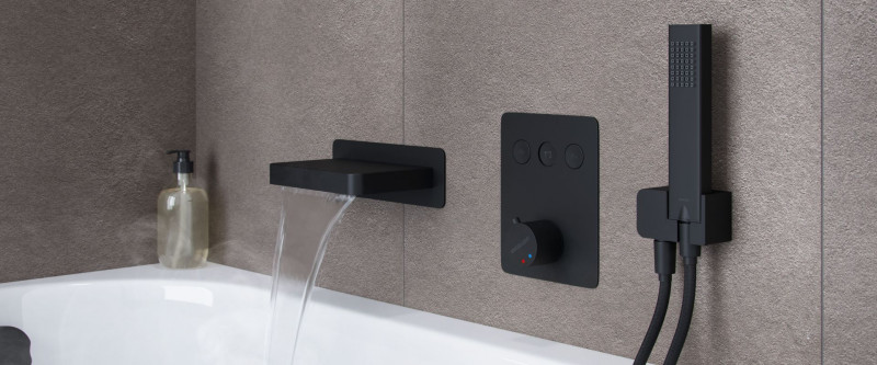 Excellent Krotos Rain termostatyczny zestaw podtynkowy 3-drożny z deszczownicą 30x20 czarny mat AREX.SET.8046BL