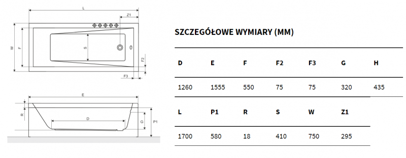 Excellent Wave Slim wanna prostokątna 170x75 biała WAEX.WAV170.75WHS