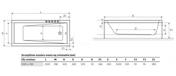 Excellent Wave Slim wanna prostokątna 140x70 biała WAEX.WAV14WHS