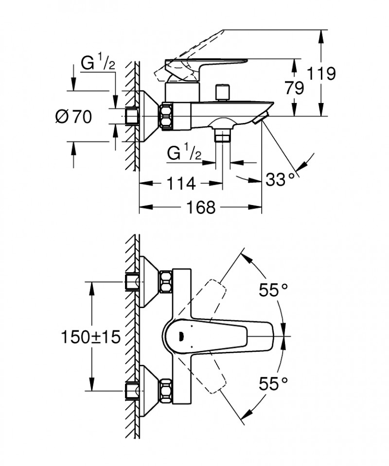 Grohe BauEdge bateria wannowa ścienna chrom połysk 23604001