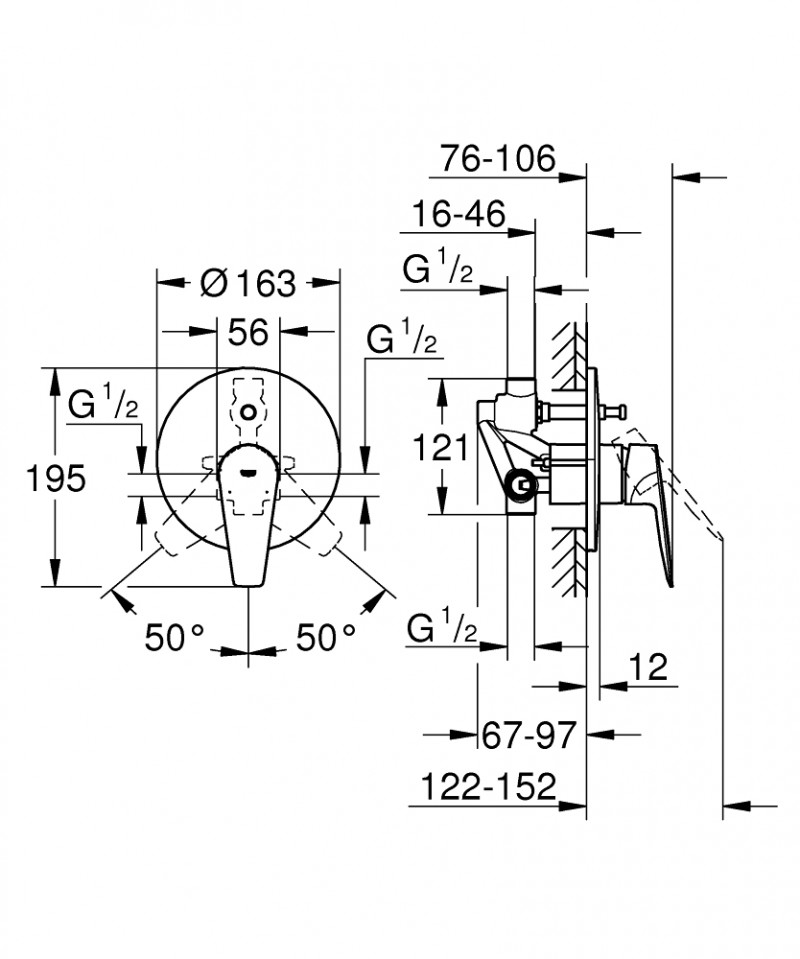 Grohe BauEdge kompletna bateria prysznicowa 2-drożna chrom połysk 29079001