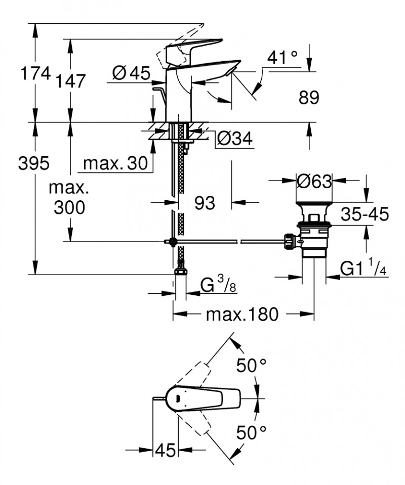 Grohe BauEdge S bateria umywalkowa z korkiem automatycznym chrom połysk 23328001