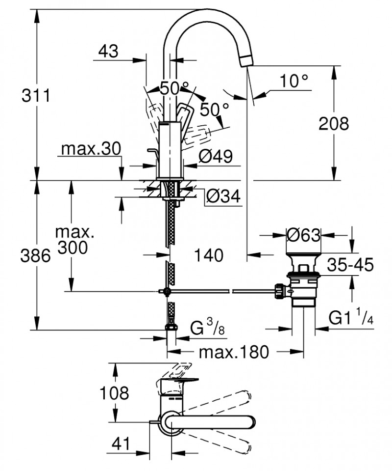 Grohe BauLoop L bateria umywalkowa z korkiem automatycznym chrom połysk 23763001