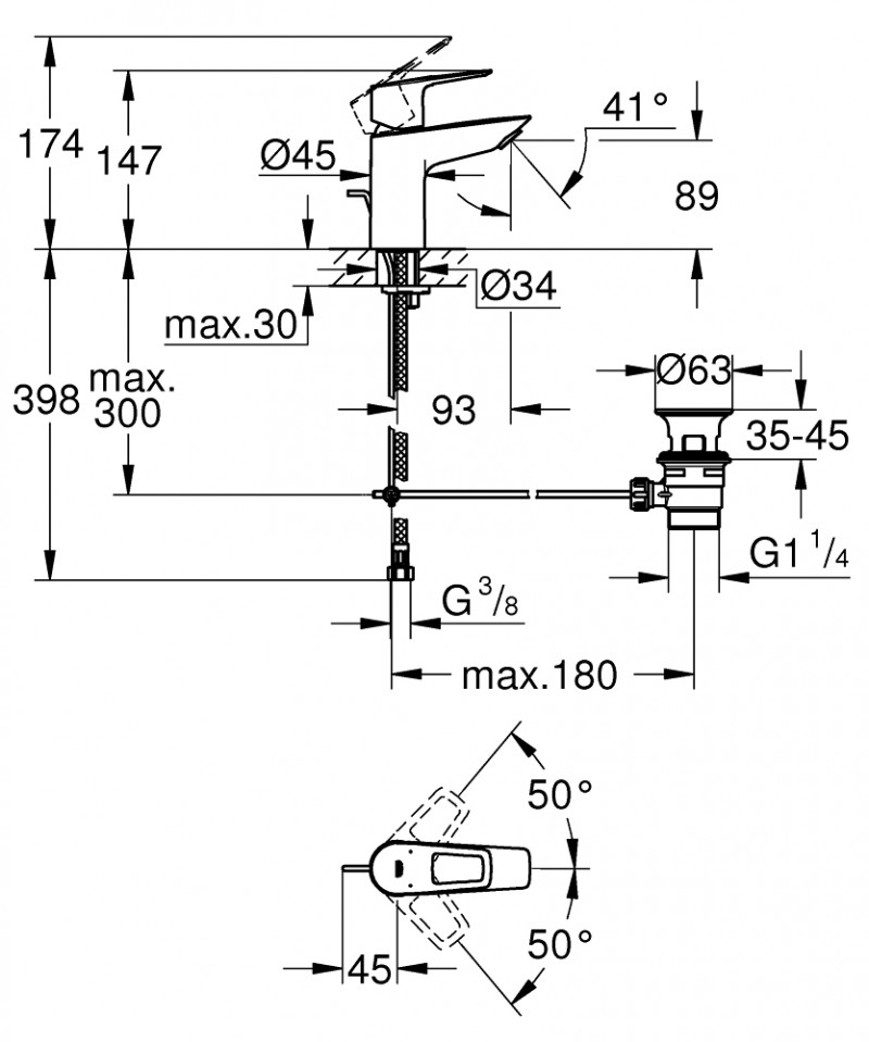 Grohe BauLoop S bateria umywalkowa z korkiem automatycznym chrom połysk 23335001